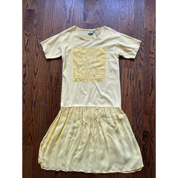 Vintage 90s Johnny Was Cotton Silk Yellow TShirt Dress Resort Beach Pool CoverUp - Picture 9 of 11